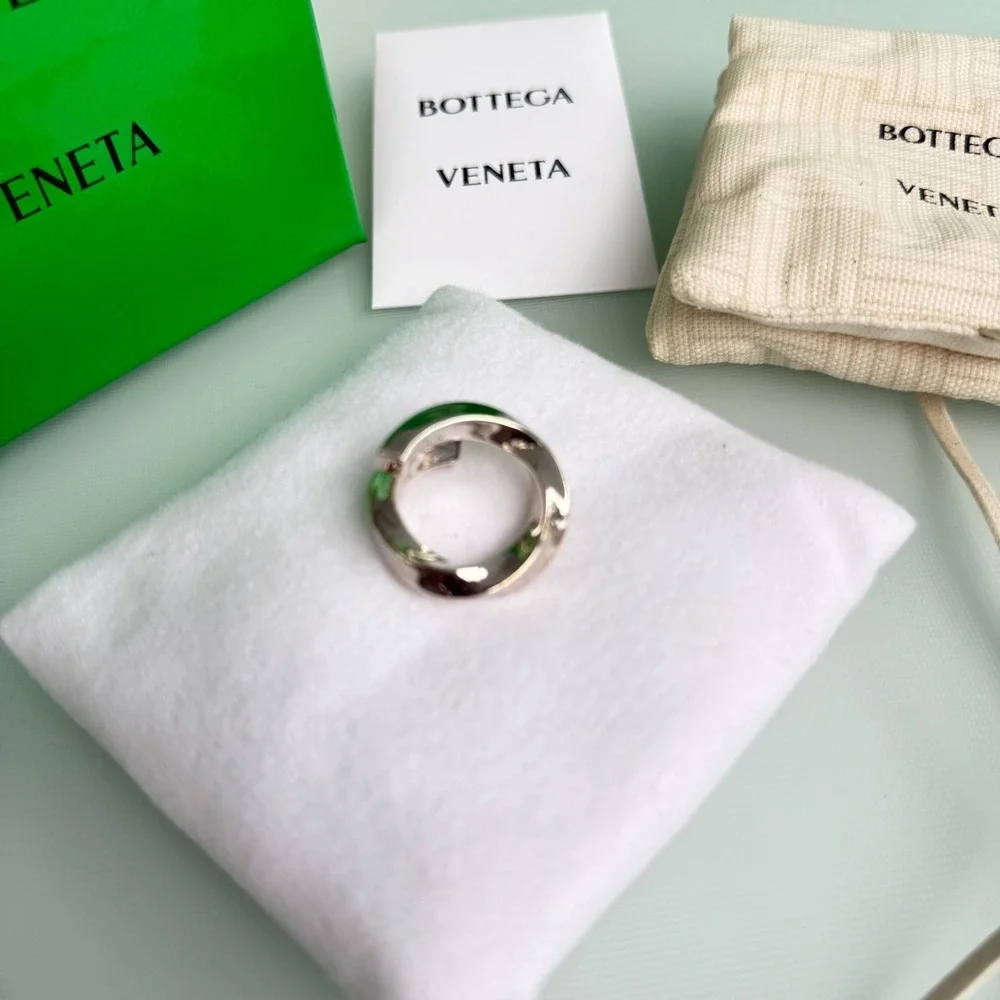 Bottega Veneta Mens AG925 Sterling‎ Silver Twisted Wrap Ring Size 17 Italy